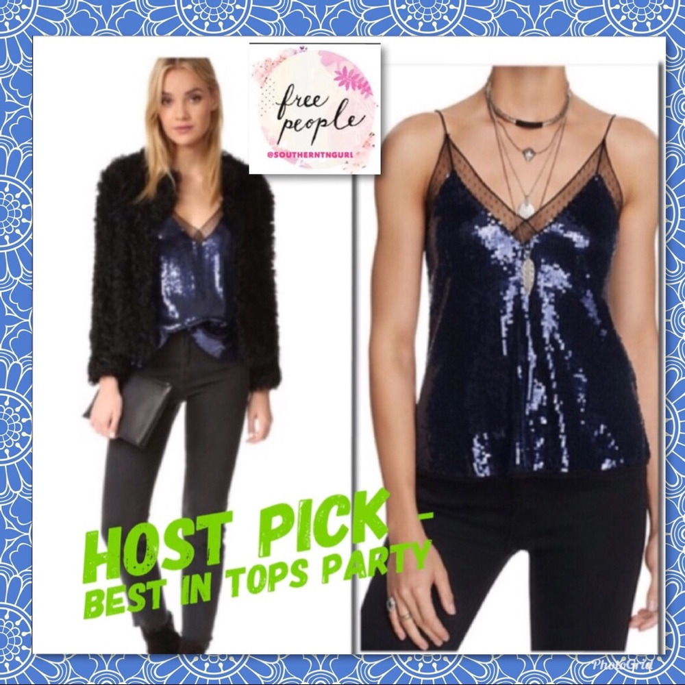 NWT FREE PEOPLE Navy Sequins Tank Top Blouse
